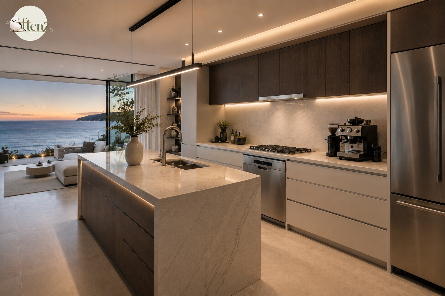 A kitchen with clear worktops